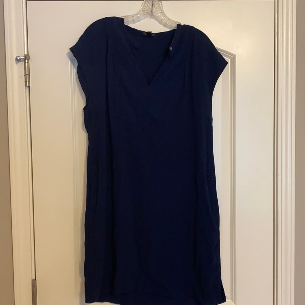 J.Crew sleeveless shift dress in navy blue.